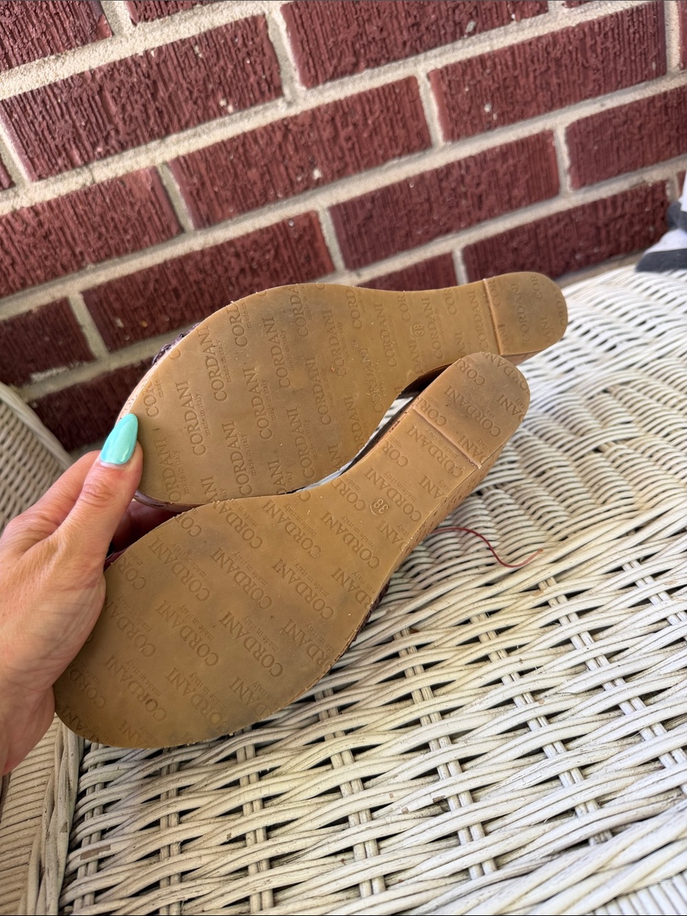 Cordani Chocolate Brown Woven Cork Wedge Slides - Picture 5 of 6